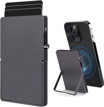 Cargar imagen en el visor de la galería, RFID Blocking Wallet Minimalist Slim Card Holder for Magsafe with Adjustable Stand, Metal Pop Up Magnetic Wallet for Men TOYFID-6