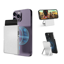 Cargar imagen en el visor de la galería, RFID Blocking Wallet Minimalist Slim Card Holder for Magsafe with Adjustable Stand, Metal Pop Up Magnetic Wallet for Men TOYFID-0